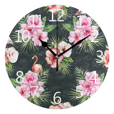 

Wall Clock Arabic Numerals Design Beautiful Flowers And Swan Round