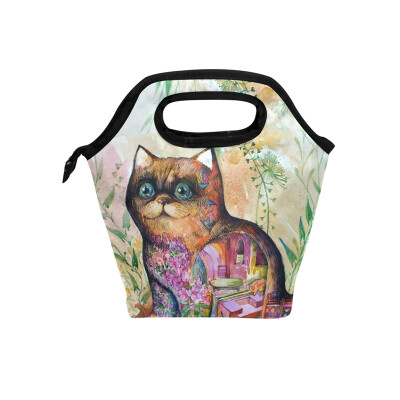 

Lunch Tote Bag Coloful Cat Travel Picnic Insulated Lunch Handbags Portable Zipper Lunch Bag Box