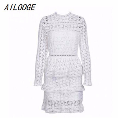 

Elegant hollow out ruffle lace dress Women vintage long sleeve slim short dress Sexy christmas party dress vestidos