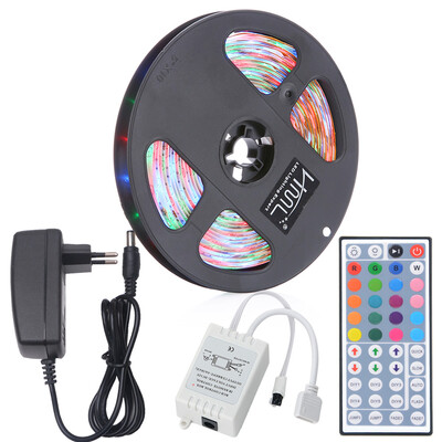 

HML 5M Waterproof 24W RGB 2835 SMD 300 LED Strip Light with IR 44 Keys Remote Control EU Adapter