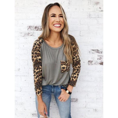 

UK STOCK Women O Neck Ladies Leopard Print Long Sleeve Loose T Shirt Tops Blouse