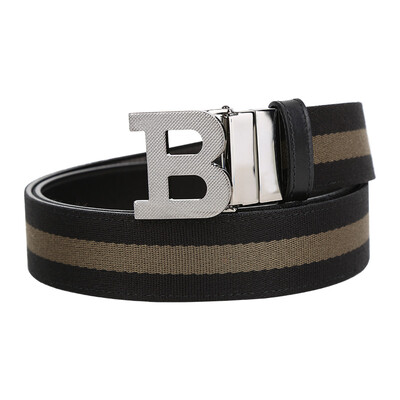 

BALLY Bally Mens Canvas Plaid Leather Black Gray Colorblock Belt B BUCKLE 35 MT 47 105