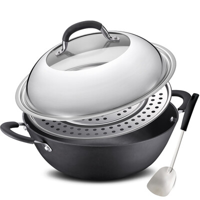 

Ai Shida 30CM непокрытый твердый литой не ржавчина wok CF30D1WG железный горшок тушеного горшка паровая плита мгновенный огонь с паровой решеткой