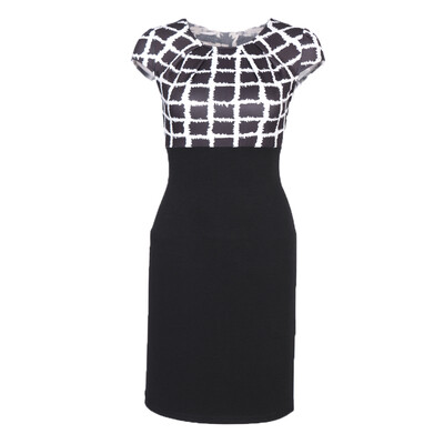 

Elegant Autumn New Style Print Patchwork Women 34 Sleeve Vintage Pinup Casual Work Office Party Bodycon Sheath Plus Size Dress