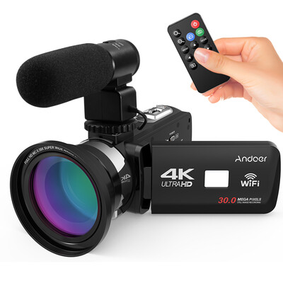 

Andoer 4K Ultra HD WiFi Digital Video Camera Camcorder DV Recorder 16X Zoom 30" LCD Touchscreen IR Night Vision with Hot Shoe Mou