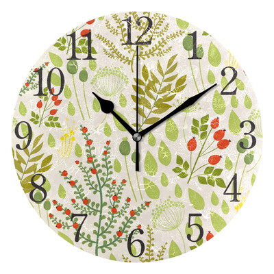 

Wall Clock Arabic Numerals Design Green Leaves Round
