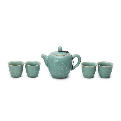 

Longquan pink green lotus pattern teaset