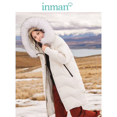 

INMAN 2018 winter new INS wind girl heart fur collar hooded slim long down female 1884121160 meters white XL