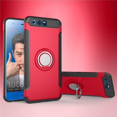 

Fecoprior Back Cover For Huawei Honor 9 Honor9 Case Car Holder Stand Hard PC Silicon Ring Suction Bracket Celulars