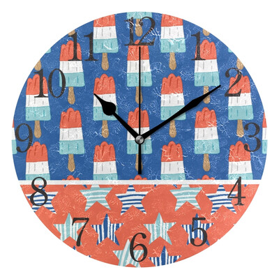 

Wall Clock Arabic Numerals Design Ice Cream And Stars Pattern Round