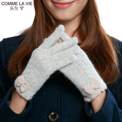 

Le for comme lavie wool gloves ladies autumn&winter days knitted wool gloves winter cute warm students Korean fashion points finger bow 14FD350 light gray code