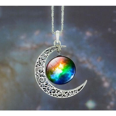 

New Natural Quartz Crystal Point Chakra Healing Gemstone Moon Pendant Necklace