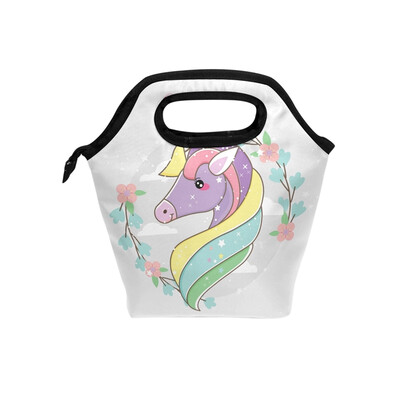 

Lunch Bag Purple Unicorn Tote Travel Picnic Insulated Handbags Portable Zipper Lunch Bag Box