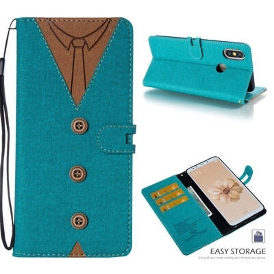 

MOONCASE Millet Mi A2 Mi 6X stitching embossed mens leather case - green