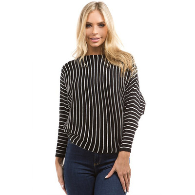 

Black&white striped knitted sweater womens loose sweater in autumn&winter
