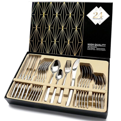 

24 PCS Stainless Steel Silverware Flatware Set Dinnerware High-grade Mirror Polishing Cutlery Sets With Gift Box SpoonsKnives