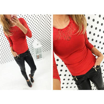 

UK New Womens Embroidery Casual Long Sleeve Shirt Tops Ladies Lace Slim Blouse
