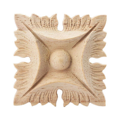 

UpperX 1Pcs Rubber Wood Carved Square Corner Flower Onlay Applique Unpainted Door European Style