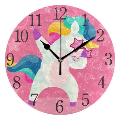 

Wall Clock Colorful Unicorn Doing Dabbing Round Wall Clock Arabic Numerals Design
