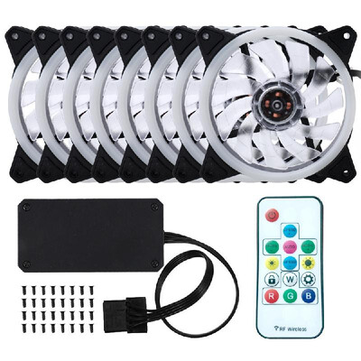 

8 PCS Computer Case PC Cooling Fan Adjustable RGB LED Light Fan Cooler for CPU with Remote Control
