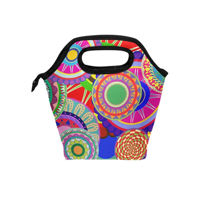 

Insulated Lunch Tote Bag Colorful Pattern Travel Picnic Lunch Handbags Portable Zipper Lunch Bag Box