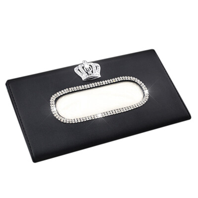 

UpperX Fashion Crown Crystal Car Tissue Box Sun Visor Leather Auto Tissue Bag Sunvisor Hanging Holder Case Napkin