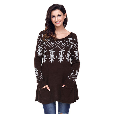 

PREISEI Autumn Winter Sweet Casual Loose Print Pullover Straight Knitted Christmas Sweater Women PR27720