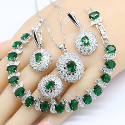 

Semi-precious 925 Logo Silver Jewelry Sets For Women Earrings Bracelet Rings Necklace Pendant