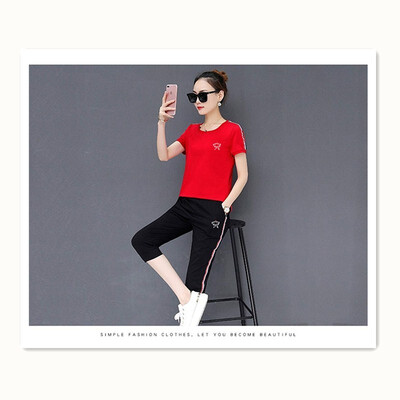 

Cropped short-sleeved two-piece suit Summer womens sports suit Fashion sportswear