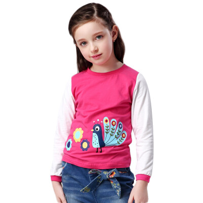 

Xin Song girl beautiful little peacock long sleeve printing T shirt rose red C011A 90