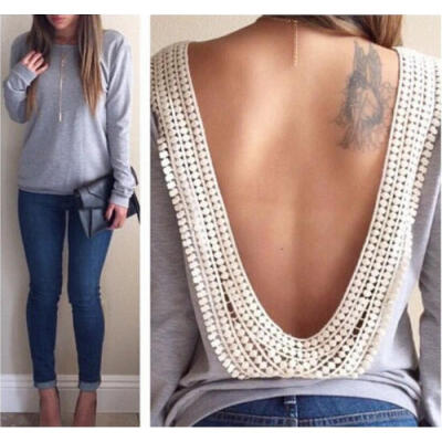 

AU Womens V-neck Tops Loose Long Sleeve T-Shirt Casual Blouse Summer Shirts ZW