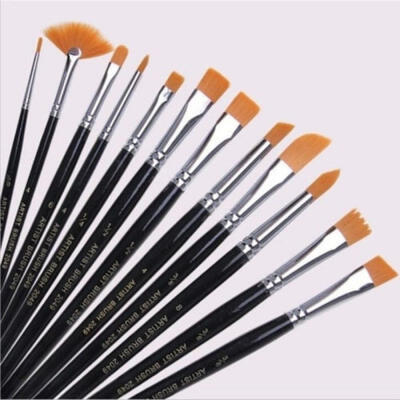 

12Pcs Flat Tip Artist Paint Brush Lot Set Nylon Hair Watercolor Oil Painting Pen