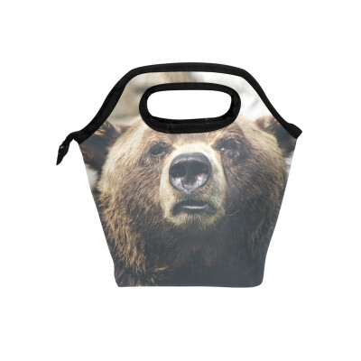 

Lunch Bag Black Bear Tote Travel Picnic Insulated Handbags Portable Zipper Lunch Bag Box