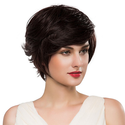 

BLONDE UNICORN 8 Inch Short Hair Wig End Curls Fluffy Multi-Layered Wig with Side Fringe Human HairSynthetic Blend Wigs