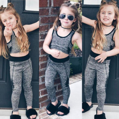 

Kids Baby Girls Yoga Vest Crop Top Pants Elastic Leggings Sport Outfits UK Stock