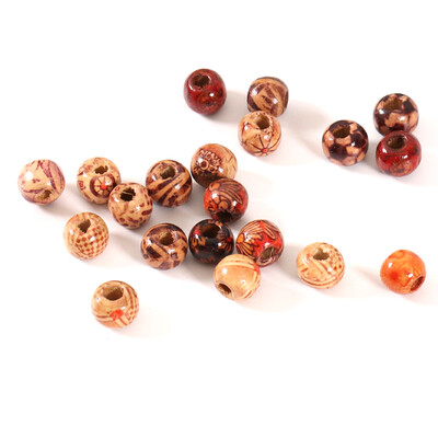

UpperX 100 Pcs Round Printed Wooden Beads DIY Jewelry Loose Beads Beads
