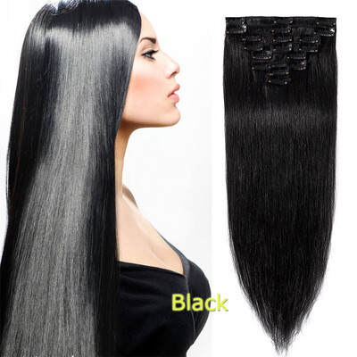 

40-60cm 8pcsset 1618202224" 100 human Hair Extensions Natural Straight Clip In Hair Extentions Soft Reusable