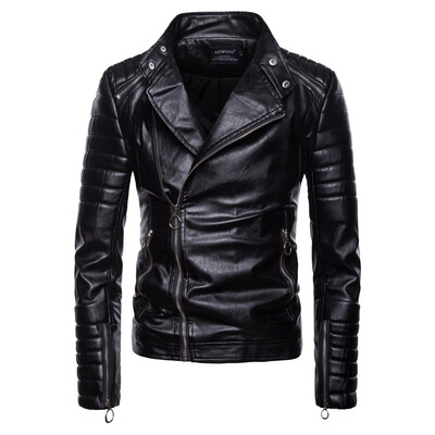 

AOWOFS Europe code winter new European&American tide models mens motorcycle multi-zip leather jacket large size leather jacket B033