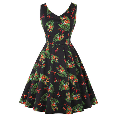 

Vintage V Neck Floral Print Pin Up Party Dress