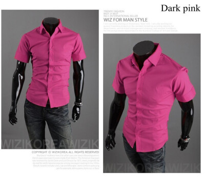 

New 2015 Summer British Shirt Mens Slim Fit Man Short Sleeve Shirts Mens Clothing Slim Casual shirts 17 Coloe 5 Size XXXL