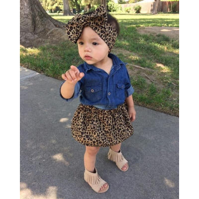 

3PCS Toddler Kids Baby Girls Outfits Clothes Denim Tops T-shirtShort Skirt Set