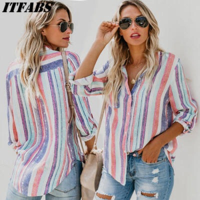 

Fashion Women Ladies Long Sleeve Loose Blouse Summer V Neck Casual Shirt Tops