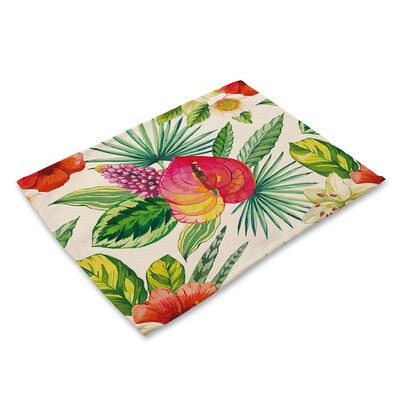 

Plant Printed Polyester Placemat Heat-resistant Stain-resistant Anti-slip Table Mat Bowl Coaster Dining Tableware Pad for Dining