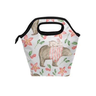 

Lunch Bag Red Bear And Rabbit Tote Travel Picnic Insulated Handbags Portable Zipper Lunch Bag Box