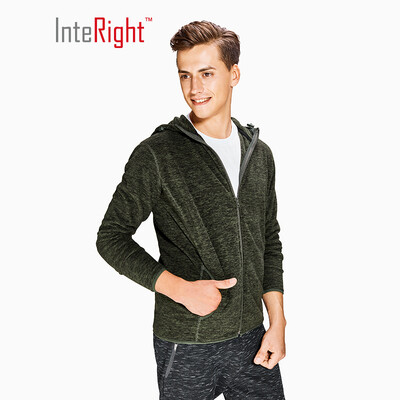 

INTERIGHT sweater mens autumn&winter hooded sports casual jacket double-sided fleece sweater olive green M