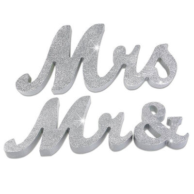 

UpperX Large Vintage Exquisite White Mr & Mrs Signs Elegnat Wooden Freestanding Letters For Wedding Sweetheart Table Decor Silver