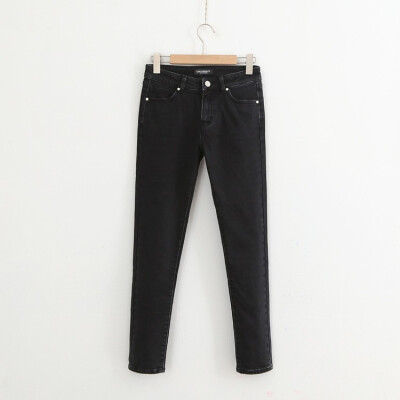 

Korean version of fashion autumn&winter new simple wash jeans with fleecy thickening fashion joker pants