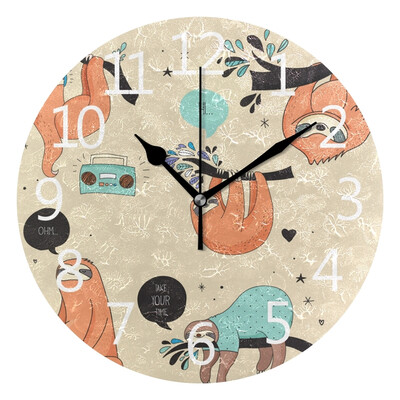

Wall Clock Music Sloths Round Wall Clock Arabic Numerals Design