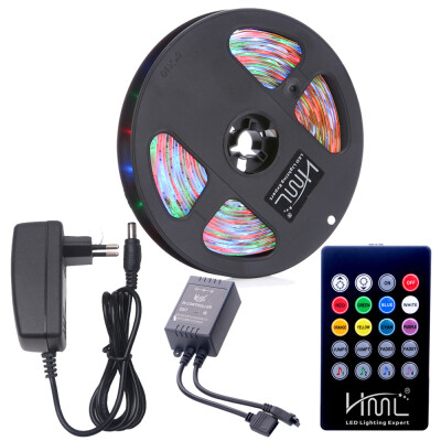 

HML Waterproof LED Strip Light 5M 24W RGB SMD2835 300 LEDs with IR 20 Keys Music Remote Control&EU DC Adapter