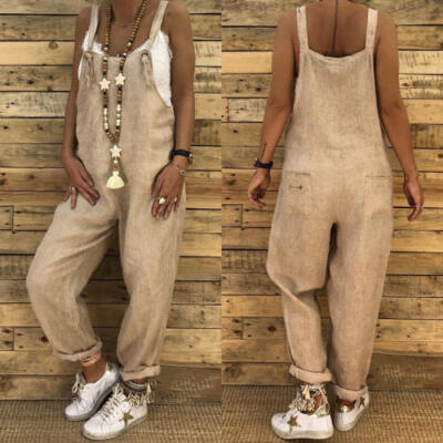 

New Womens Casual Dungarees Overalls Jumpsuit Ladies Romper Pants Long Playsuit